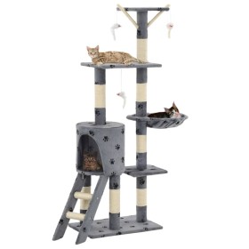 Rascador para gatos con poste de sisal 138 cm huellas gris en Mobiliario para gatos | Comprar online en Foru.es