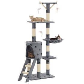 Rascador para gatos con poste de sisal 138 cm huellas gris en Mobiliario para gatos | Comprar online en Foru.es
