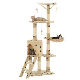 Rascador para gatos con poste de sisal 138 cm huellas beige en Mobiliario para gatos | Comprar online en Foru.es