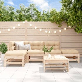 Juego de muebles de jardín 6 piezas y cojines madera maciza en Conjuntos de jardín | Comprar online en Foru.es