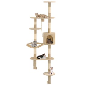 Rascador de gatos de pared con poste de sisal 194 cm beige en Mobiliario para gatos | Comprar online en Foru.es
