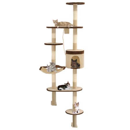 Rascador de gato de pared postes de sisal 194 cm beige y marrón en Mobiliario para gatos | Comprar online en Foru.es