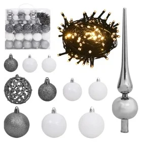 Set de bolas de Navidad 120 pzas con pico 300 LED blanco y gris de vidaXL, Luces de Navidad - Ref: Foro24-330100, Precio: 54,...
