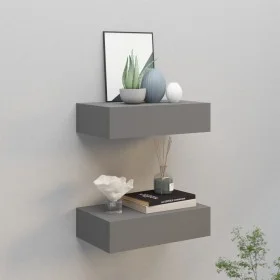 Estantes de pared con cajón 2 uds MDF gris 40x23,5x10 cm de vidaXL, Estantes y estanterías - Ref: Foro24-330246, Precio: 83,0...