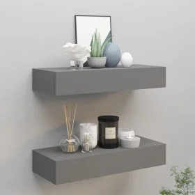 Estantes de pared con cajón 2 uds MDF gris 60x23,5x10 cm de vidaXL, Estantes y estanterías - Ref: Foro24-330260, Precio: 94,9...