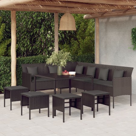 Set comedor de jardín 6 pzas con cojines ratán sintético negro en Conjuntos de jardín | Comprar online en Foru.es