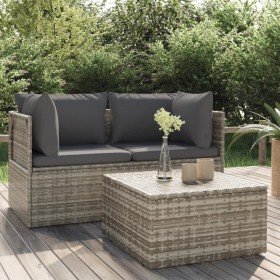Set de muebles de jardín 3 pzas y cojines ratán sintético gris en Sofás de exterior | Comprar online en Foru.es