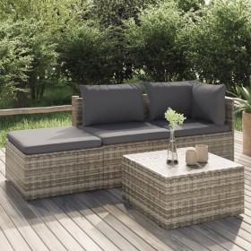 Set de muebles de jardín 4 pzas y cojines ratán sintético gris en Sofás de exterior | Comprar online en Foru.es