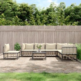 Juego de muebles de jardín 8 pzas y cojines ratán PE antracita en Sofás de exterior | Comprar online en Foru.es