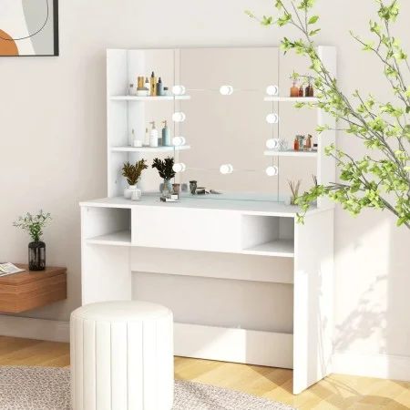 Tocador de maquillaje con luces LED MDF blanco 100x40x135 cm de vidaXL, Tocadores para dormitorios - Ref: Foro24-331538, Prec...
