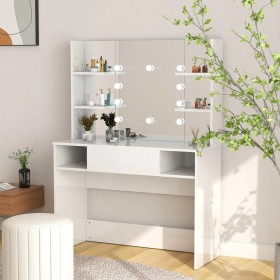 Tocador de maquillaje luces LED MDF blanco brillo 100x40x135 cm de vidaXL, Tocadores para dormitorios - Ref: Foro24-331539, P...