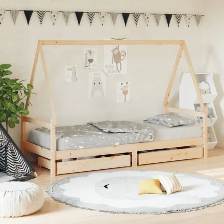 Children's bed frame with pine wood drawers 80x200 cm by vidaXL, Cribs and beds for children - Ref: Foro24-834465, Price: 141...