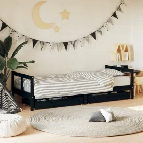Estructura de cama niños con cajones madera pino negro 80x200cm de vidaXL, Cunas y camas para niños - Ref: Foro24-834407, Pre...