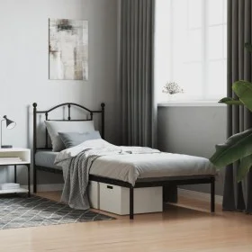 Bed frame with black metal headboard 90x200 cm by vidaXL, Beds and slatted bases - Ref: Foro24-353432, Price: 76,16 €, Discou...