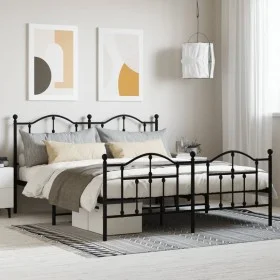 Black metal headboard and footboard bed frame 160x200 cm by vidaXL, Beds and slatted bases - Ref: Foro24-353460, Price: 151,0...