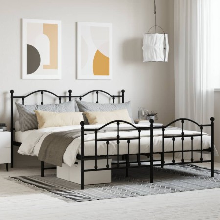 Estructura de cama cabecero y estribo metal negro 160x200 cm de vidaXL, Camas y somieres - Ref: Foro24-353460, Precio: 153,71...