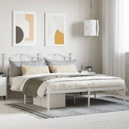 White metal bed frame with headboard 160x200 cm by vidaXL, Beds and slatted bases - Ref: Foro24-353491, Price: 128,42 €, Disc...