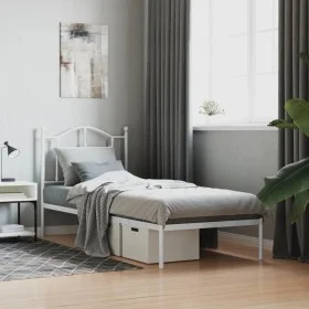 Estructura de cama de metal con cabecero blanco 90x190 cm de vidaXL, Camas y somieres - Ref: Foro24-353480, Precio: 73,17 €, ...