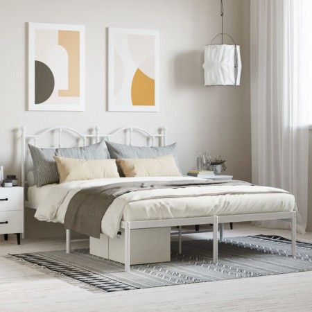 Estructura de cama de metal con cabecero blanca 150x200 cm de vidaXL, Camas y somieres - Ref: Foro24-353490, Precio: 117,30 €...