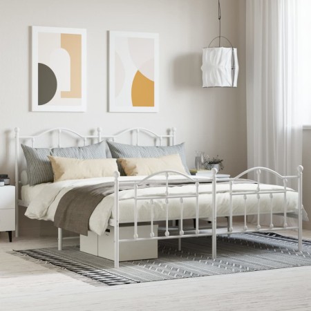 Estructura cama metal con cabecero y estribo blanco 180x200 cm de vidaXL, Camas y somieres - Ref: Foro24-353510, Precio: 154,...