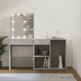 Schminktisch mit LED und betongrauem Sperrholzschrank von vidaXL, Schlafzimmerkommoden - Ref: Foro24-3082021, Preis: 139,26 €...