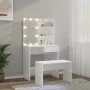 Juego de tocador con LED madera contrachapada blanco brillante de vidaXL, Tocadores para dormitorios - Ref: Foro24-3114111, P...