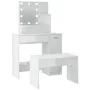Juego de tocador con LED madera contrachapada blanco brillante de vidaXL, Tocadores para dormitorios - Ref: Foro24-3114119, P...