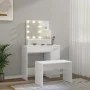 Juego de tocador con LED madera contrachapada blanco brillante de vidaXL, Tocadores para dormitorios - Ref: Foro24-3114119, P...