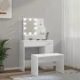 Juego de tocador con LED madera contrachapada blanco brillante de vidaXL, Tocadores para dormitorios - Ref: Foro24-3114119, P...