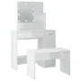 Juego de tocador con LED madera contrachapada blanco brillante de vidaXL, Tocadores para dormitorios - Ref: Foro24-3114119, P...