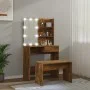 Juego de tocador con LED madera contrachapada roble ahumado de vidaXL, Tocadores para dormitorios - Ref: Foro24-3114112, Prec...