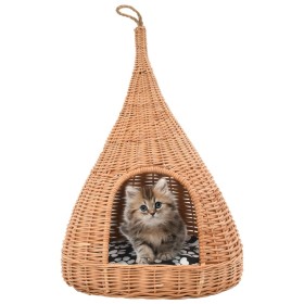 Casa para gatos con cojín y forma de tipi sauce natural 40x60cm en Mobiliario para gatos | Comprar online en Foru.es