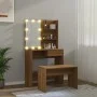 Juego de tocador con LED madera contrachapada roble marrón de vidaXL, Tocadores para dormitorios - Ref: Foro24-3114114, Preci...