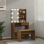 Juego de tocador con LED madera contrachapada roble marrón de vidaXL, Tocadores para dormitorios - Ref: Foro24-3114114, Preci...
