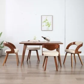 Esszimmerstühle, 4 Stück, gebogenes Holz und cremefarbenes Kunstleder von vidaXL, Essstühle - Ref: Foro24-278840, Preis: 566,...