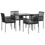 Set comedor jardín 5 pzas y cojines acero ratán sintético negro en Conjuntos de jardín | Comprar online en Foru.es