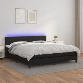 Cama box spring colchón y LED cuero sintético negro 160x200 cm de vidaXL, Camas y somieres - Ref: Foro24-3134111, Precio: 497...