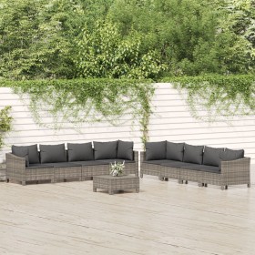 Set de muebles de jardín 9 pzas y cojines ratán sintético gris en Conjuntos de jardín | Comprar online en Foru.es