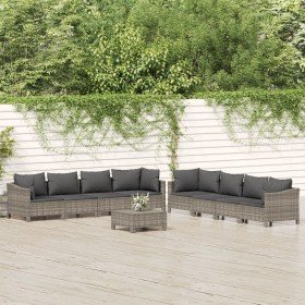 Set de muebles de jardín 9 pzas y cojines ratán sintético gris en Conjuntos de jardín | Comprar online en Foru.es