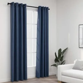 Cortinas opacas con ojales look de lino 2 pzas azul 140x225 cm de vidaXL, Cortinas y visillos - Ref: Foro24-321177, Precio: 4...