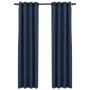Cortinas opacas con ojales look de lino 2 pzas azul 140x225 cm de vidaXL, Cortinas y visillos - Ref: Foro24-321177, Precio: 4...