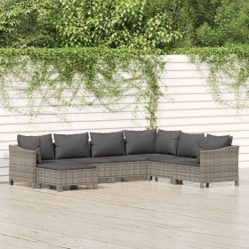 Set de muebles de jardín 7 pzas y cojines ratán sintético gris en Conjuntos de jardín | Comprar online en Foru.es