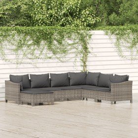 Set de muebles de jardín 7 pzas y cojines ratán sintético gris en Conjuntos de jardín | Comprar online en Foru.es