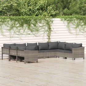 Set de muebles de jardín 9 pzas y cojines ratán sintético gris en Conjuntos de jardín | Comprar online en Foru.es