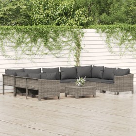 Set de muebles de jardín 10 pzas y cojines ratán sintético gris en Conjuntos de jardín | Comprar online en Foru.es
