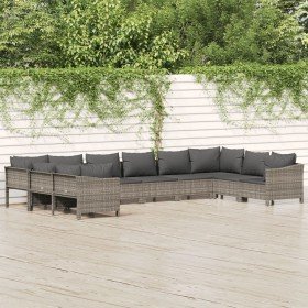 Set de muebles de jardín 10 pzas y cojines ratán sintético gris en Conjuntos de jardín | Comprar online en Foru.es