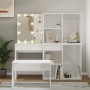 Juego de tocador con LED madera contrachapada blanco brillante de vidaXL, Conjuntos de muebles para dormitorios - Ref: Foro24...