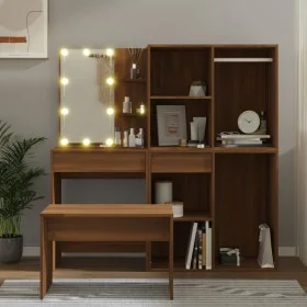 Juego de tocador con LED madera contrachapada roble marrón de vidaXL, Conjuntos de muebles para dormitorios - Ref: Foro24-311...