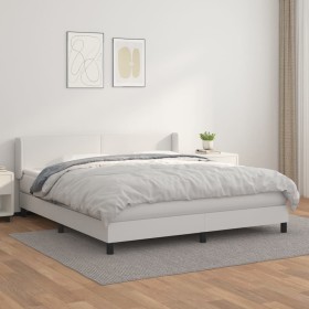 Cama box spring con colchón cuero sintético blanco 160x200 cm de vidaXL, Camas y somieres - Ref: Foro24-3130668, Precio: 527,...