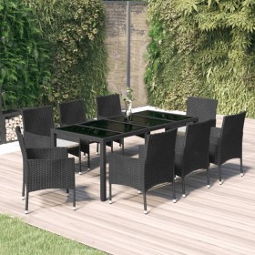 Set de comedor de jardín 9 pzas y cojines ratán sintético negro en Conjuntos de jardín | Comprar online en Foru.es